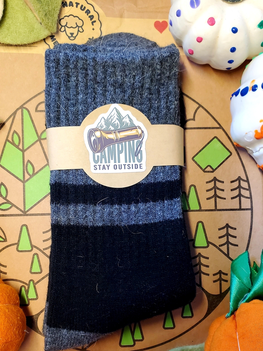 Camping Stay Outside Merino 70% Wool Blend Crew Socks - Gray & Navy